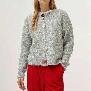 NWT Compañía Fantástica Ban.do Heart Button Boucle Cardigan in Grey Size Small